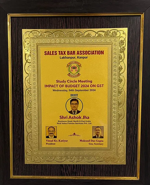 Sales Tax Bar Association, Kanpur certificate for the study circle meeting on the impact of Budget 2024 on GST