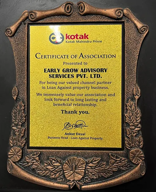 Certificate of Association from Kotak Mahindra Prime to Early Grow Advisory Services Pvt Ltd