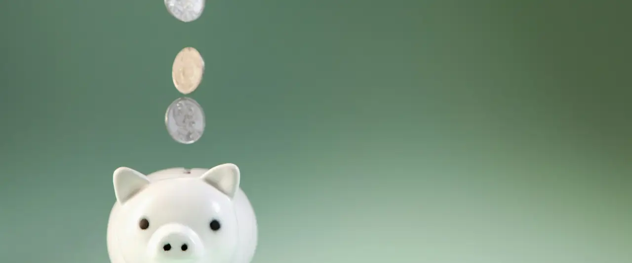 Coins dropping into a piggy bank