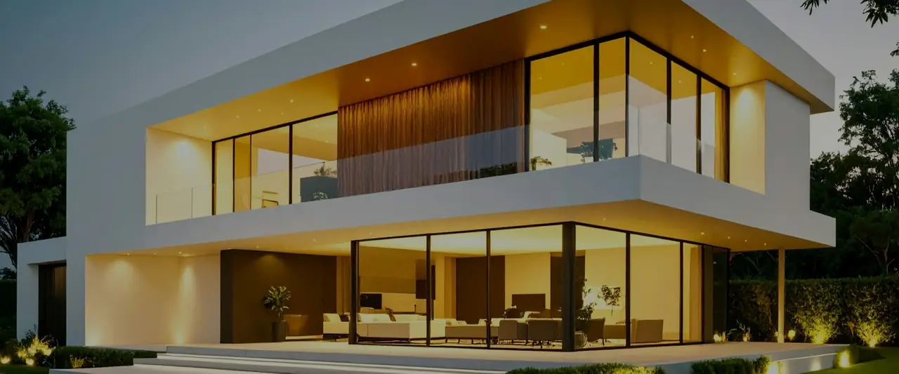 Modern family home at dusk