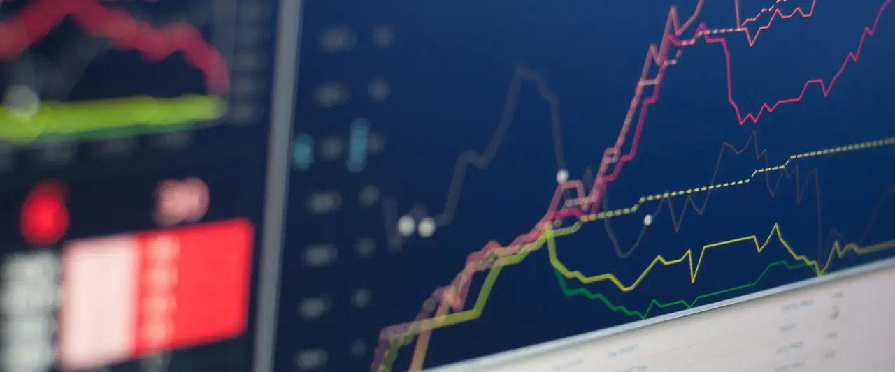 Market performance chart on a monitor