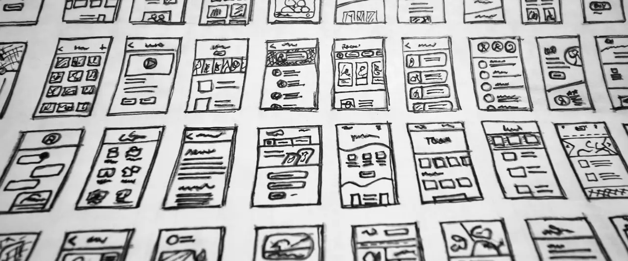 Hand-drawn website wireframes